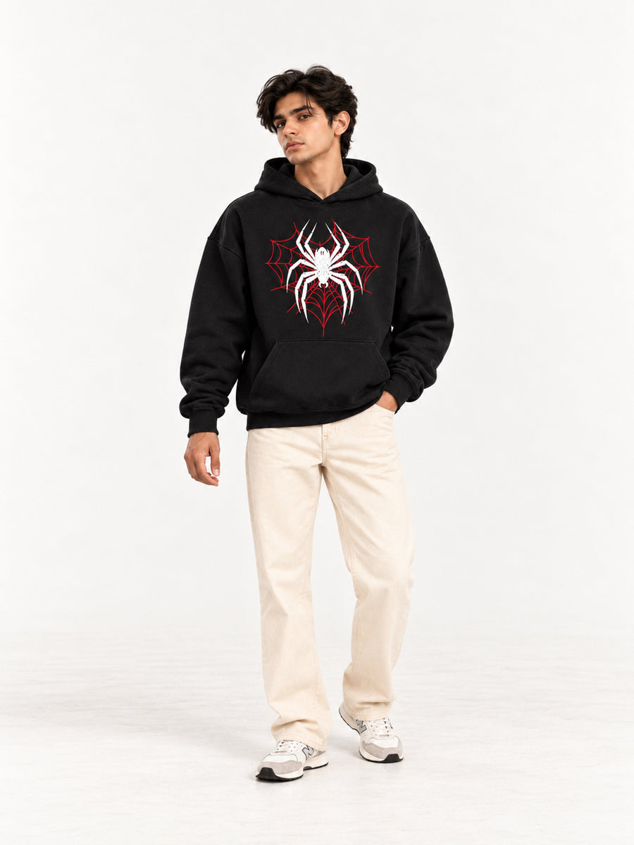 Spider Web Black Oversized Hoodie