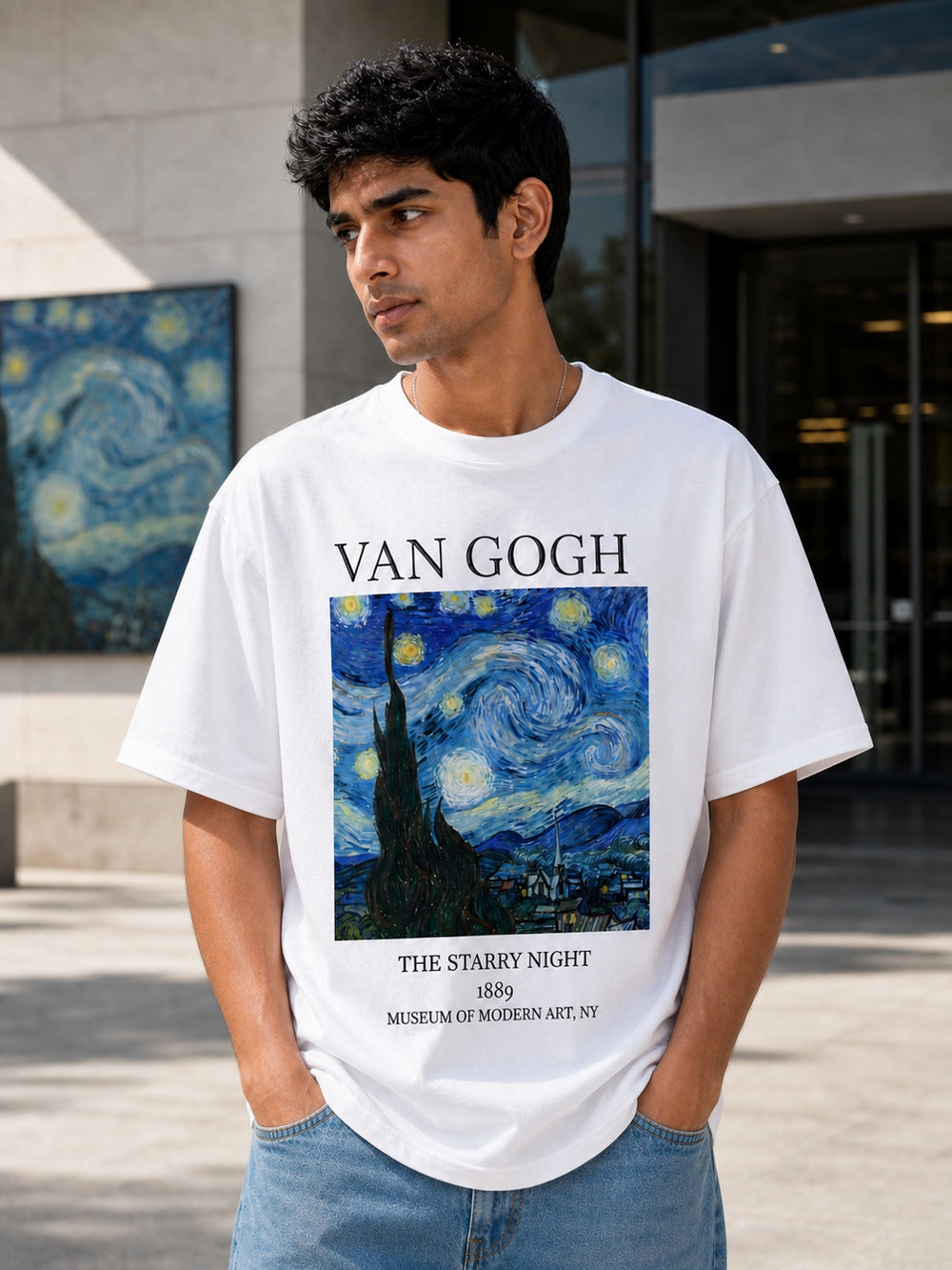 Van Gogh Starry Night Oversized Tee – White