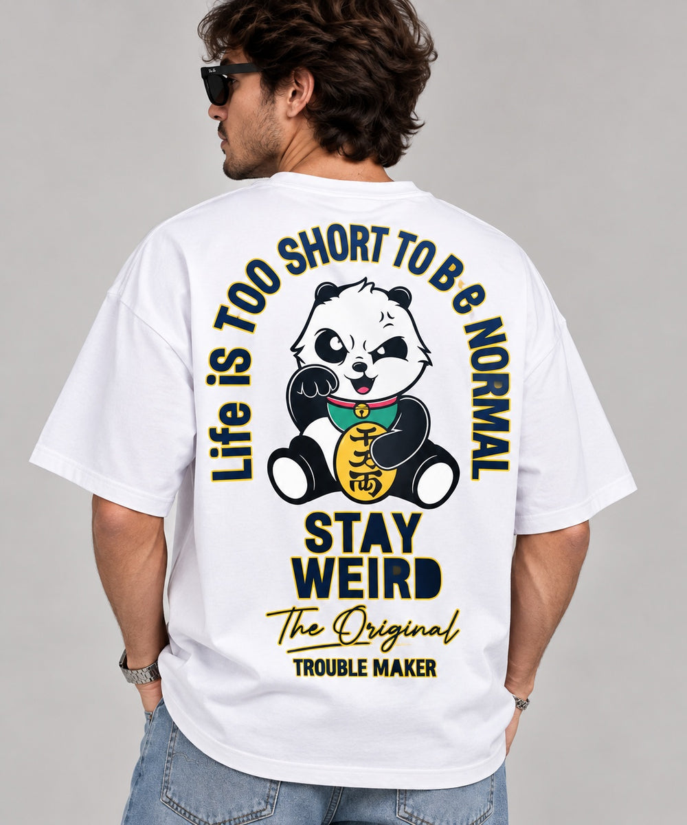 Stay Weird Panda Oversized Tee – White