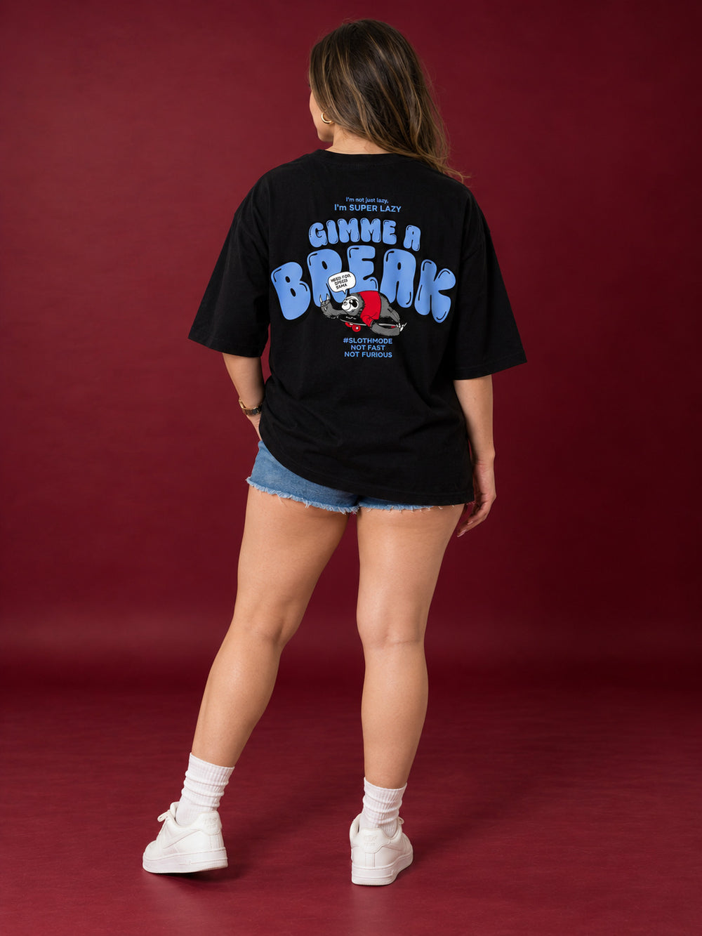 Women's Super Lazy Sloth Oversized Tee – Black