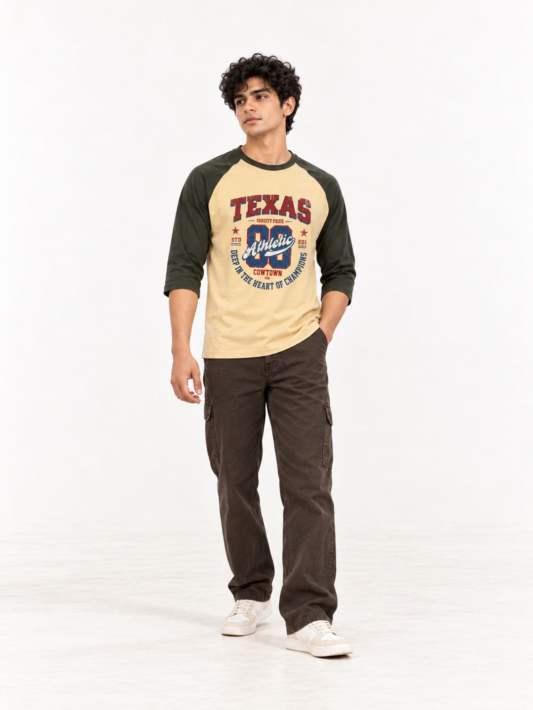 Texas Sand and Olive 3/4 Sleeve Raglan T-Shirt