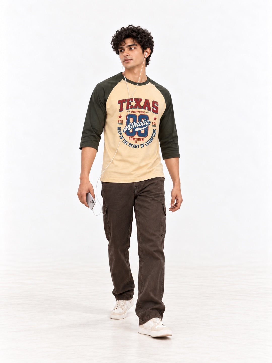 Texas Sand and Olive 3/4 Sleeve Raglan T-Shirt