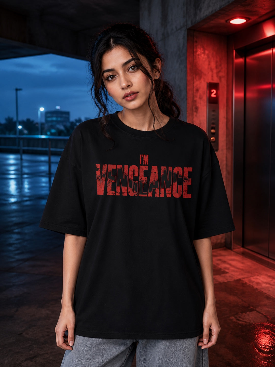 Teevybe I’m Vengeance Graphic Oversized T-Shirt – Black