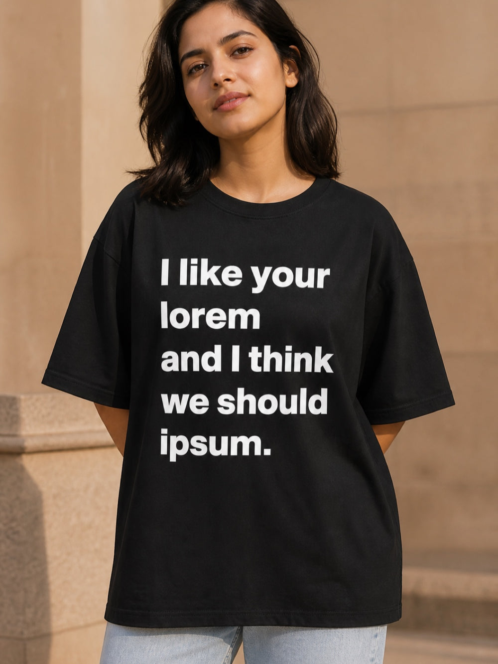 Tevybe Unisex Oversized Black T-Shirt – I Like Your Lorem Graphic Printed Tee