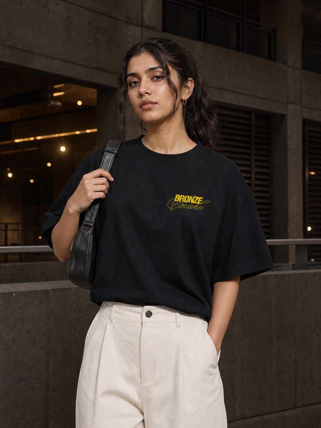 TEEVYBE Women’s Black Oversized T-Shirt with Bronze Snake Graphic Print