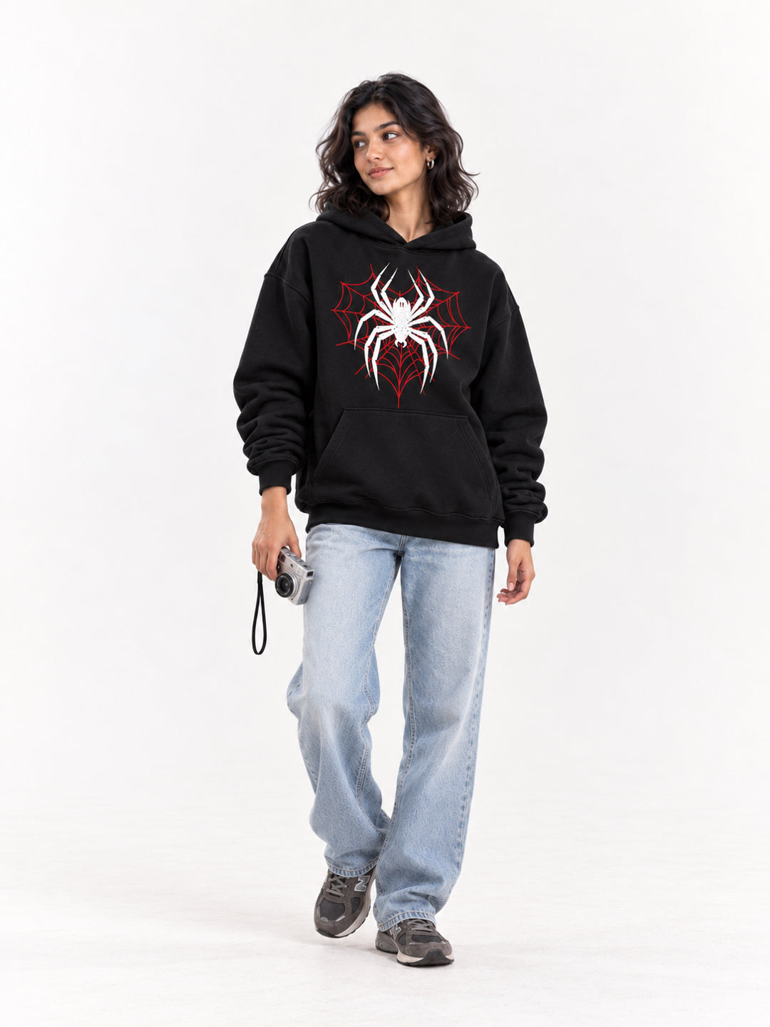 Spider Web Black Oversized Hoodie