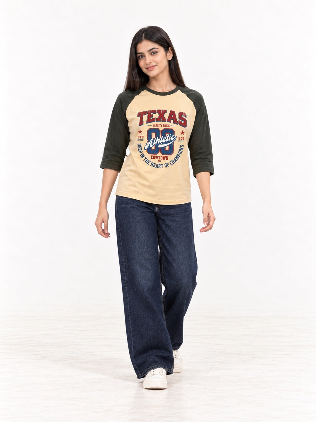 Texas Sand and Olive 3/4 Sleeve Raglan T-Shirt