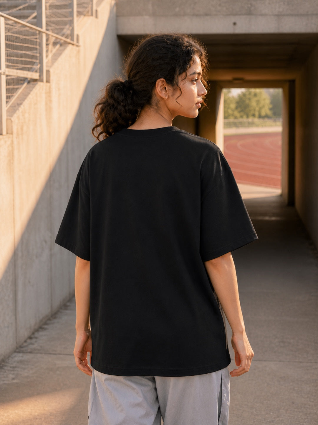 Tevybe Unisex Oversized Black T-Shirt – Own Lane Own Pace Own Race Graphic Print