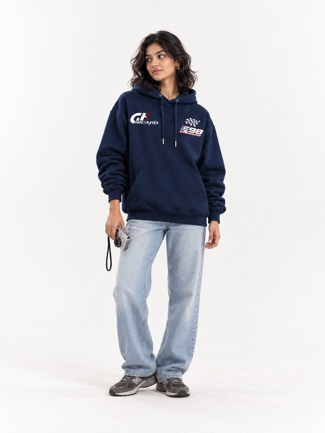 Fearless 23 Navy Blue Oversized Racing Hoodie