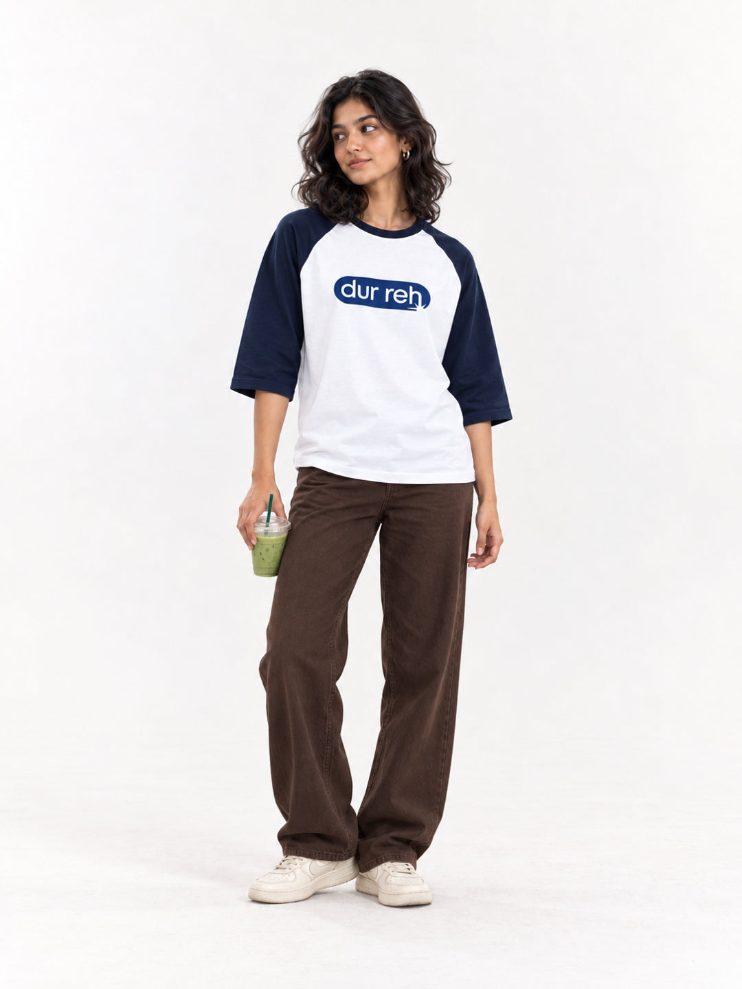 Dur Reh 3/4 Sleeve Raglan White and Navy