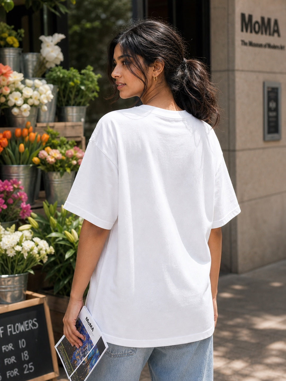 TeeVybe Women’s White Graphic Printed Oversized T-Shirt | Van Gogh Starry Night Artwork Casual Streetwear Tee