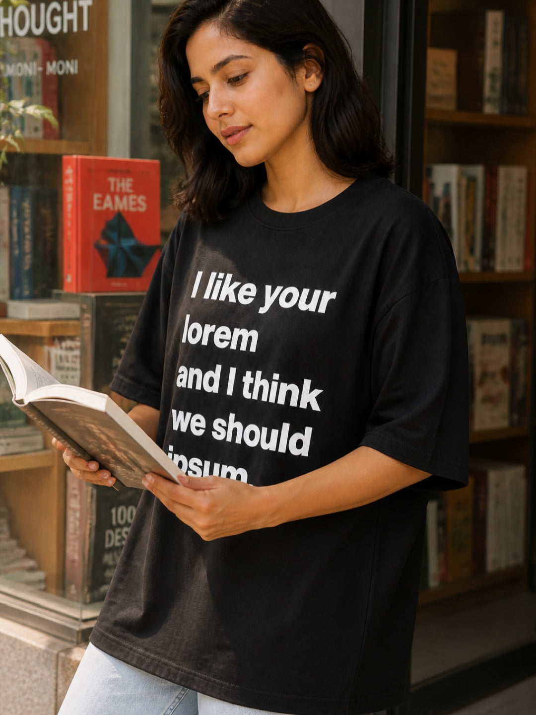 Tevybe Unisex Oversized Black T-Shirt – I Like Your Lorem Graphic Printed Tee