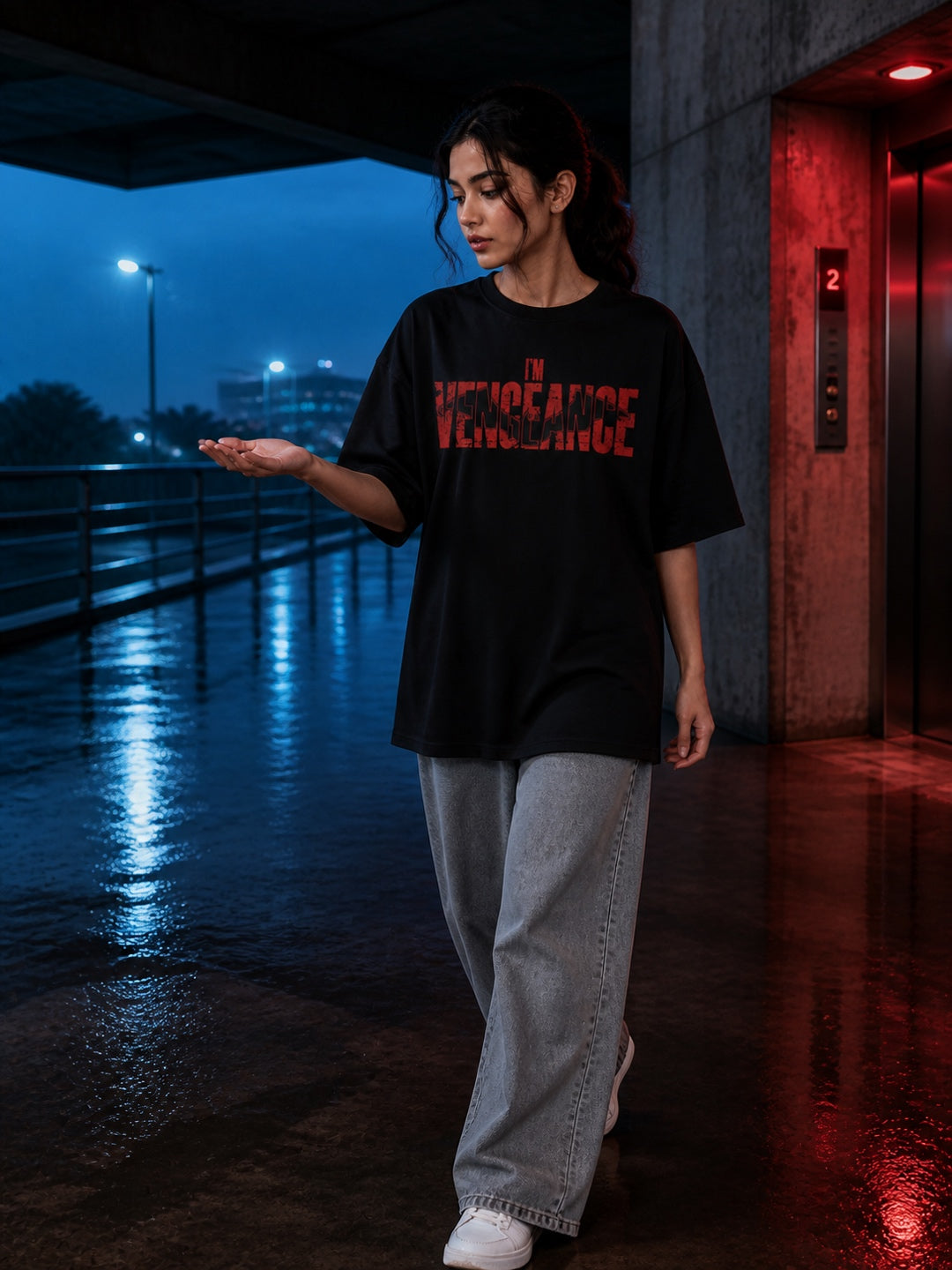 Teevybe I’m Vengeance Graphic Oversized T-Shirt – Black