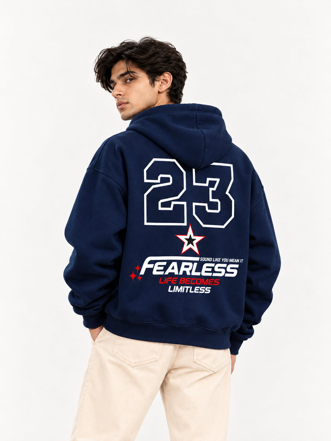 Fearless 23 Navy Blue Oversized Racing Hoodie