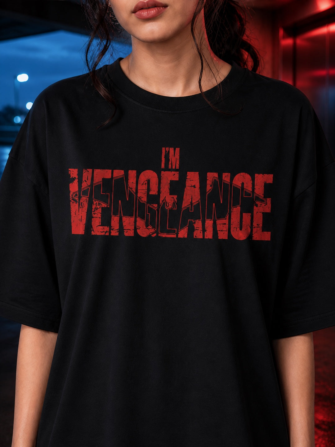 Teevybe I’m Vengeance Graphic Oversized T-Shirt – Black