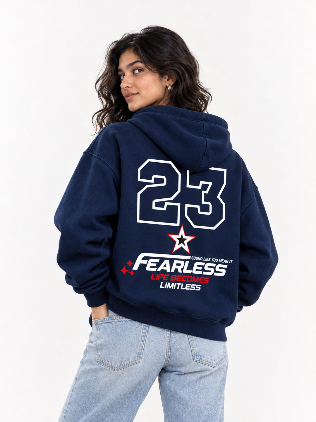 Fearless 23 Navy Blue Oversized Racing Hoodie