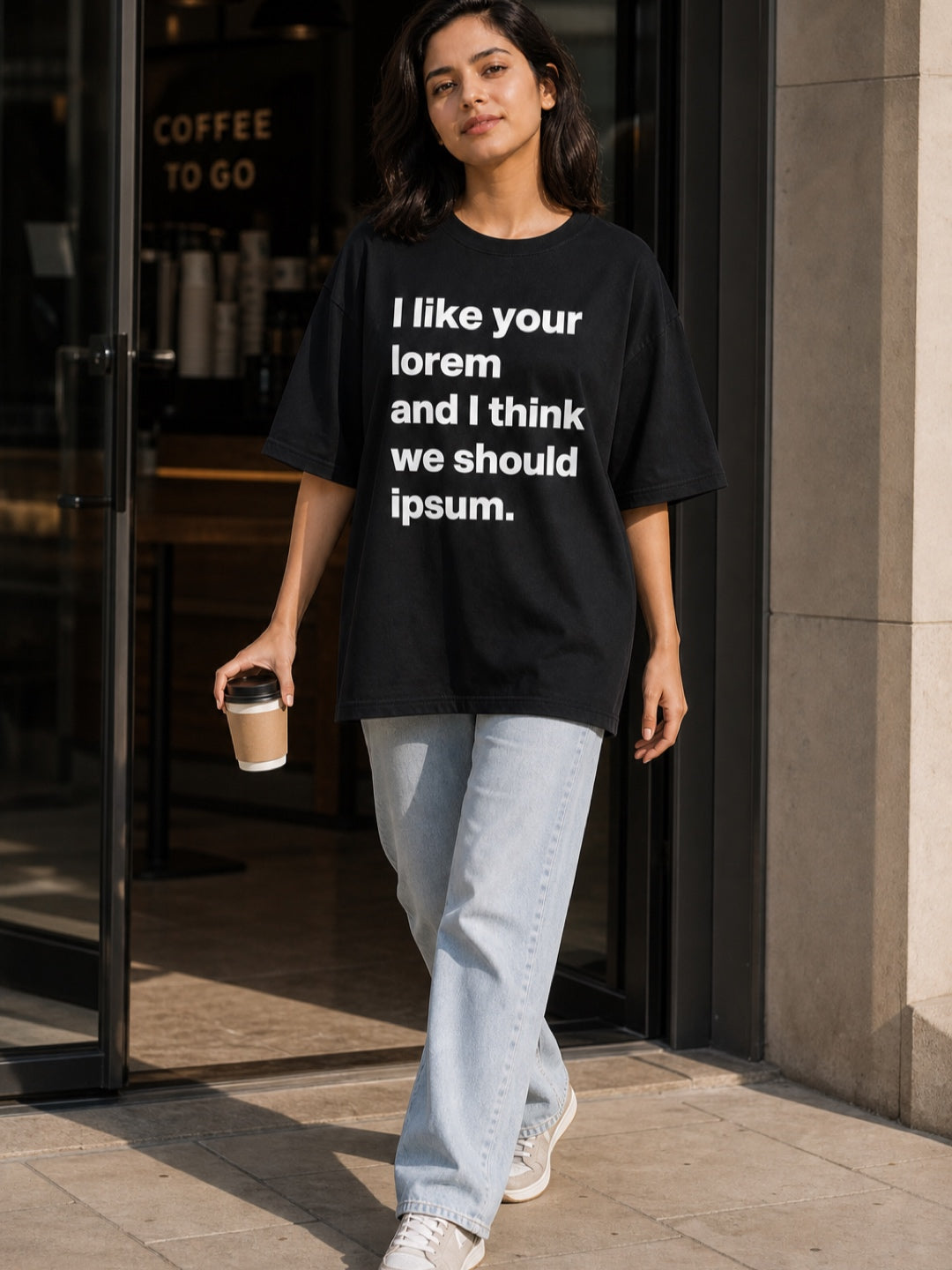 Tevybe Unisex Oversized Black T-Shirt – I Like Your Lorem Graphic Printed Tee