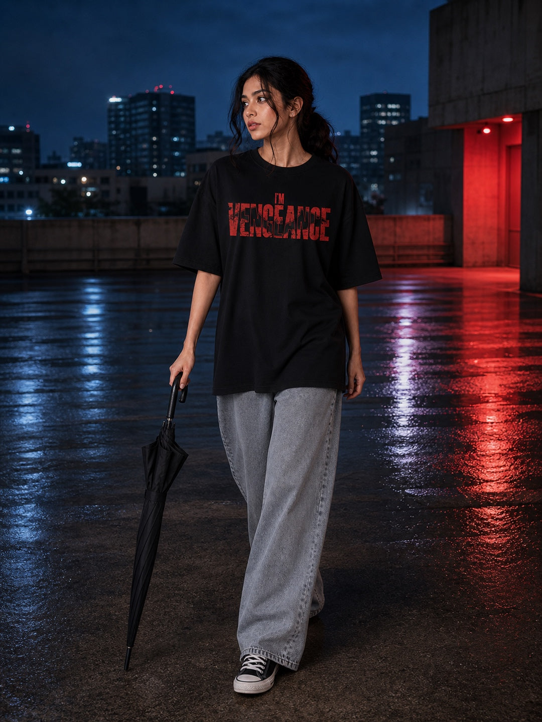 Teevybe I’m Vengeance Graphic Oversized T-Shirt – Black