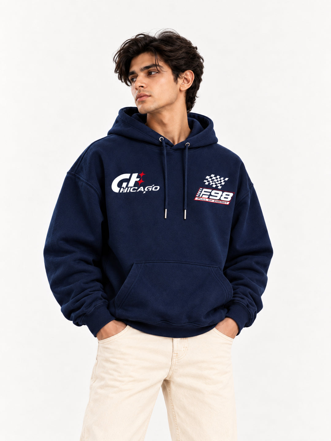 Fearless 23 Navy Blue Oversized Racing Hoodie
