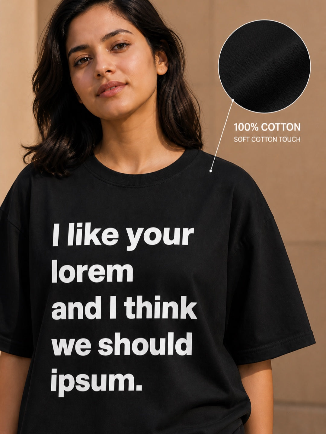 Tevybe Unisex Oversized Black T-Shirt – I Like Your Lorem Graphic Printed Tee