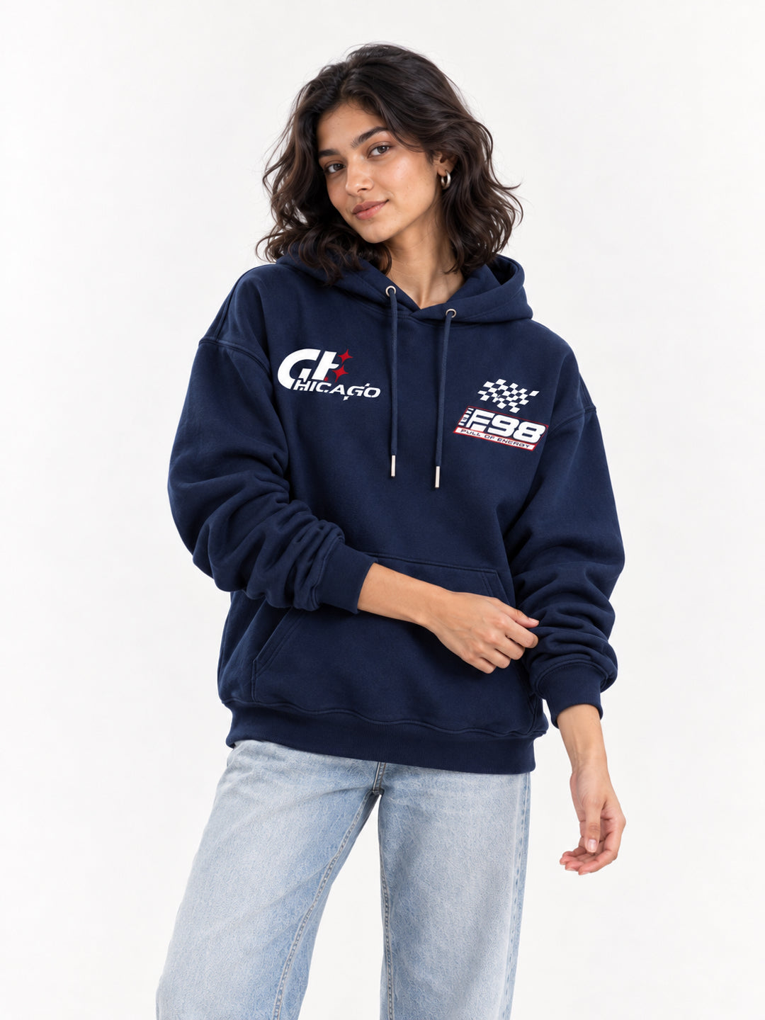 Fearless 23 Navy Blue Oversized Racing Hoodie