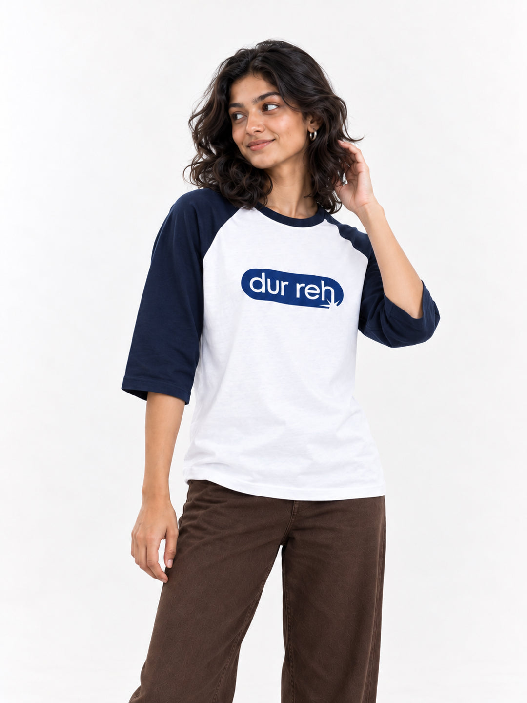 Dur Reh 3/4 Sleeve Raglan White and Navy
