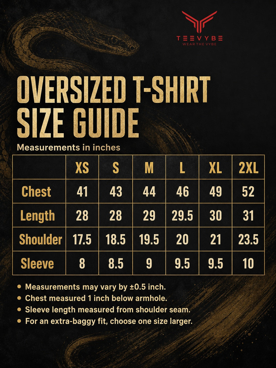 TEEVYBE Women’s Black Oversized T-Shirt with Bronze Snake Graphic Print