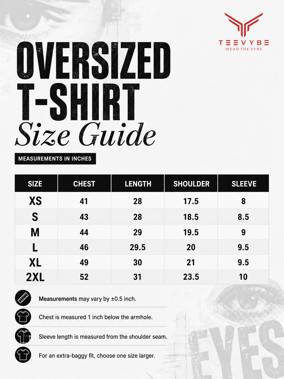 Tevybe Unisex Oversized White T-Shirt – Eyes Don’t Speak Graphic Printed Tee