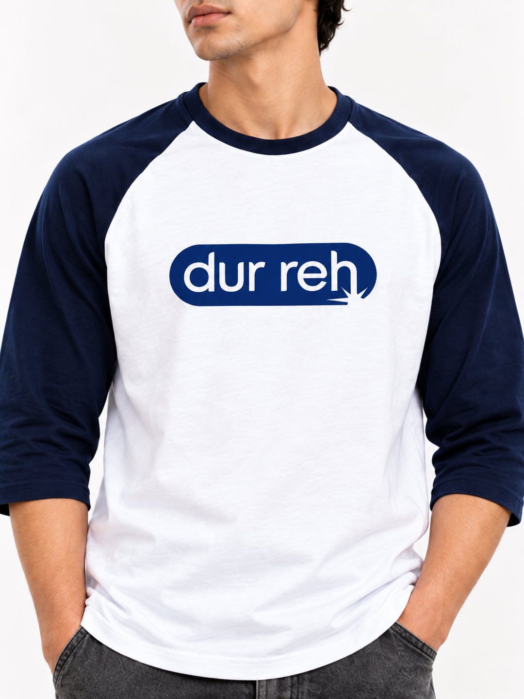 Dur Reh 3/4 Sleeve Raglan White and Navy