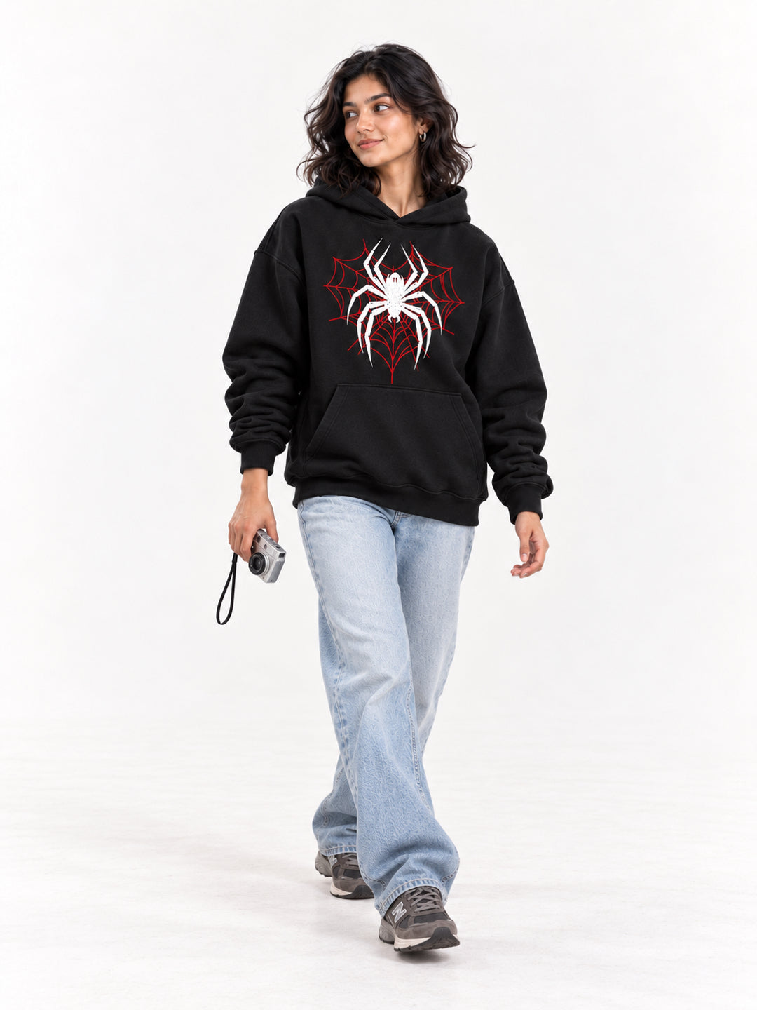Spider Web Black Oversized Hoodie