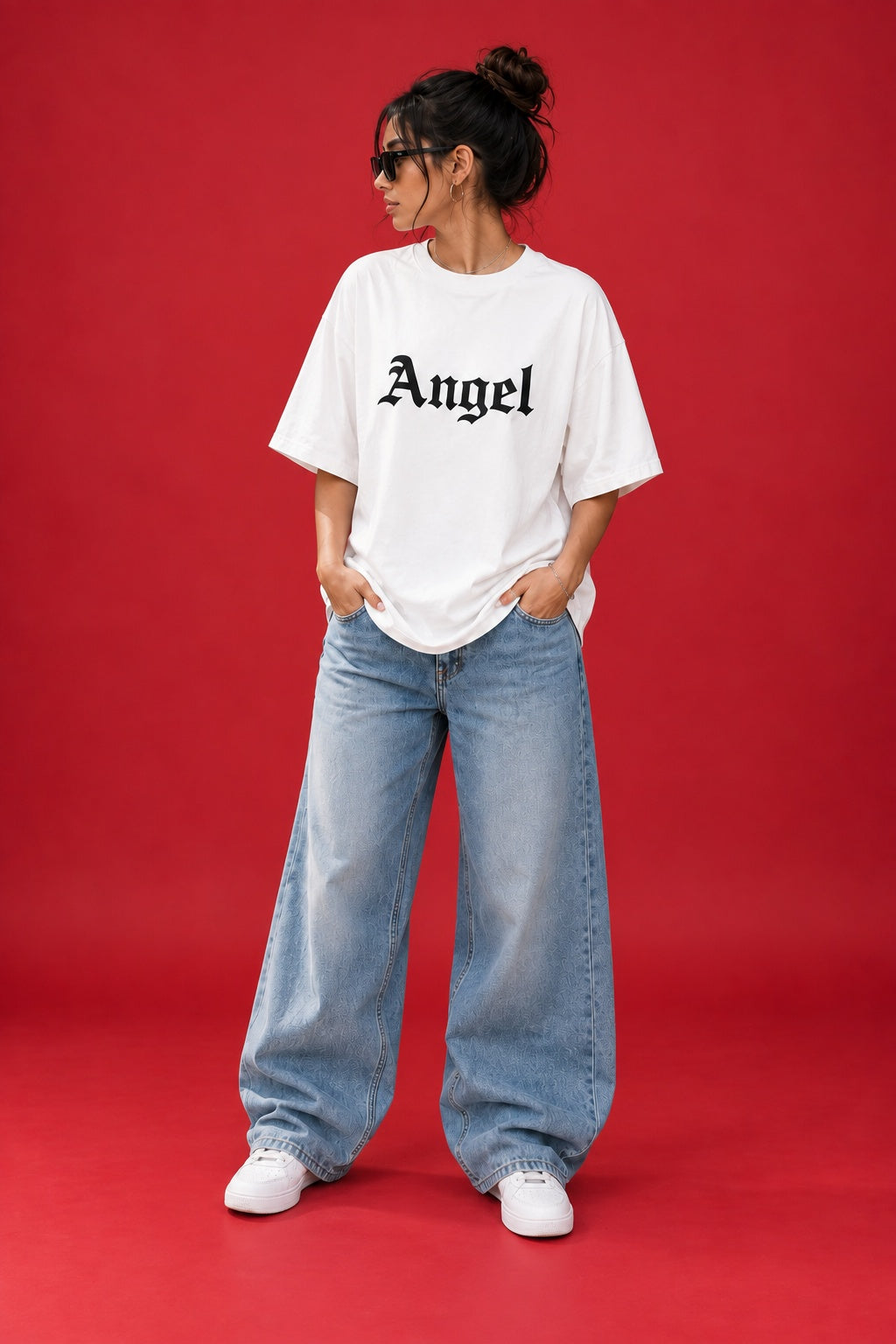 Women’s White Oversized T-Shirt with Angel Wings Graphic Print