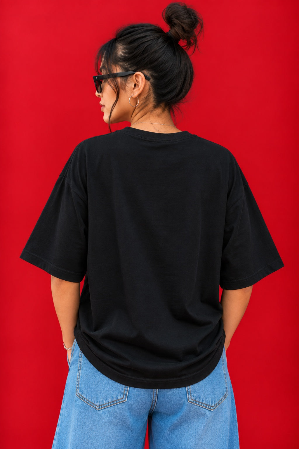 TeeVybe Women’s Black Oversized T-Shirt with Desert Warrior Graphic Print