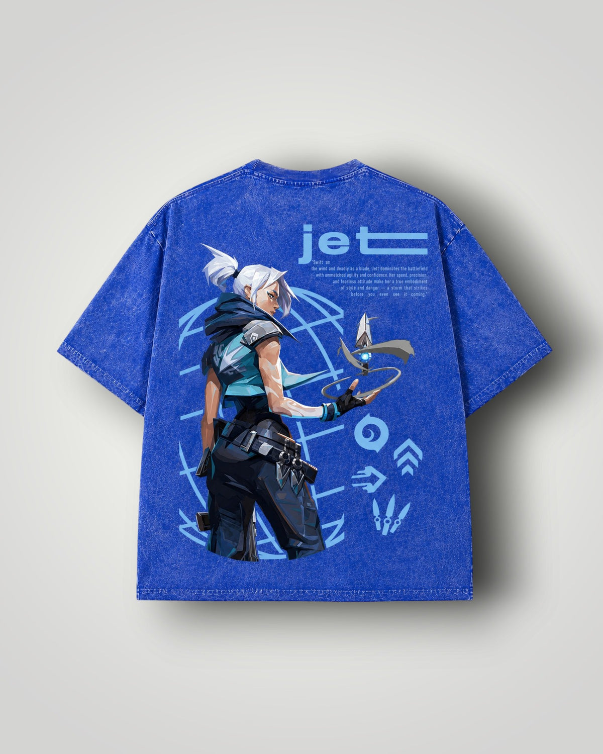 Valorant Jett Blue Acid Wash Oversized T-Shirt