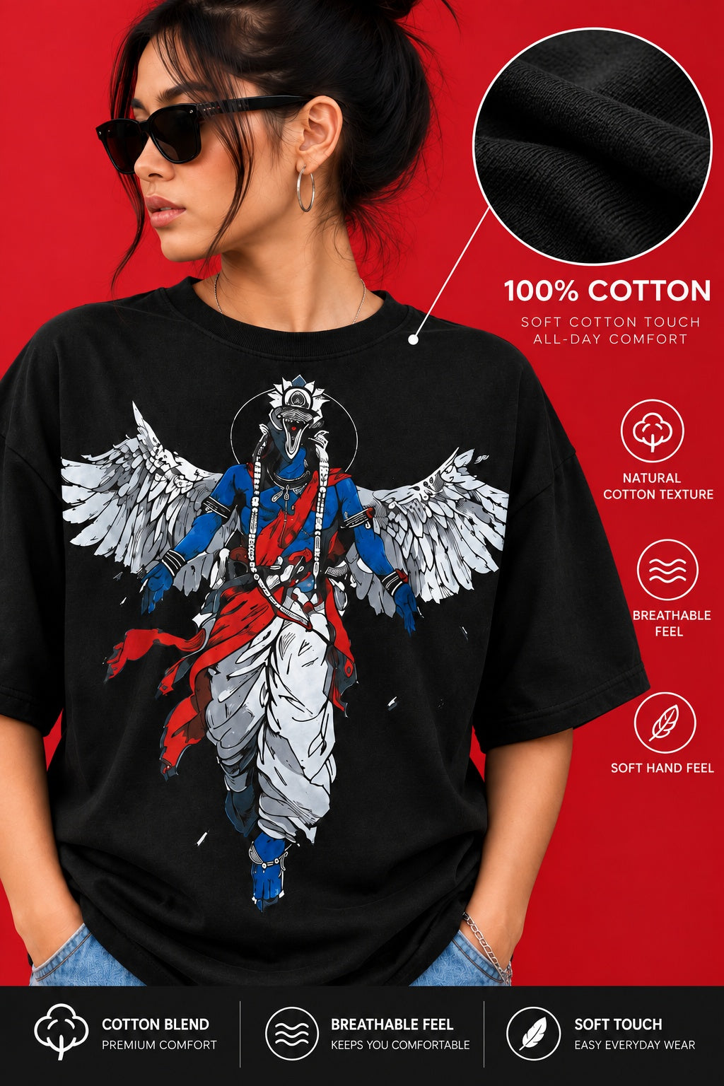 Teevybe Urban Wings Graphic Oversized T-Shirt