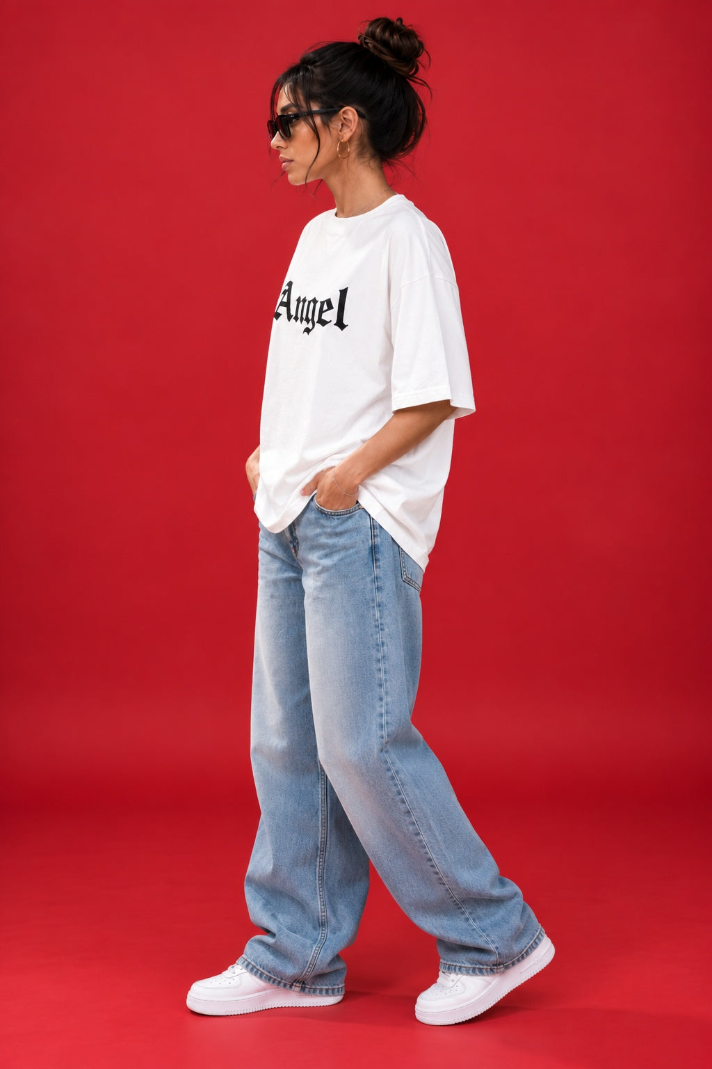 Women’s White Oversized T-Shirt with Angel Wings Graphic Print