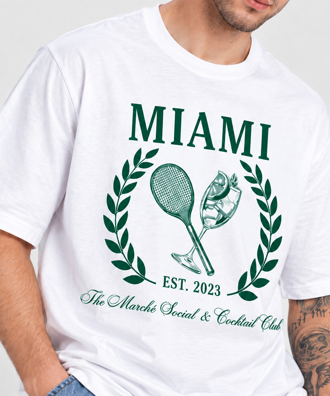 TeeVybe Men’s White Miami Graphic Printed Round Neck T-Shirt