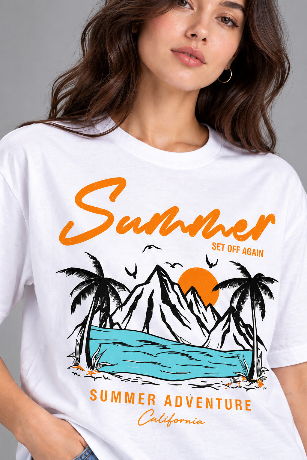 TeeVybe Women’s White Summer Adventure Graphic Printed Round Neck T-Shirt