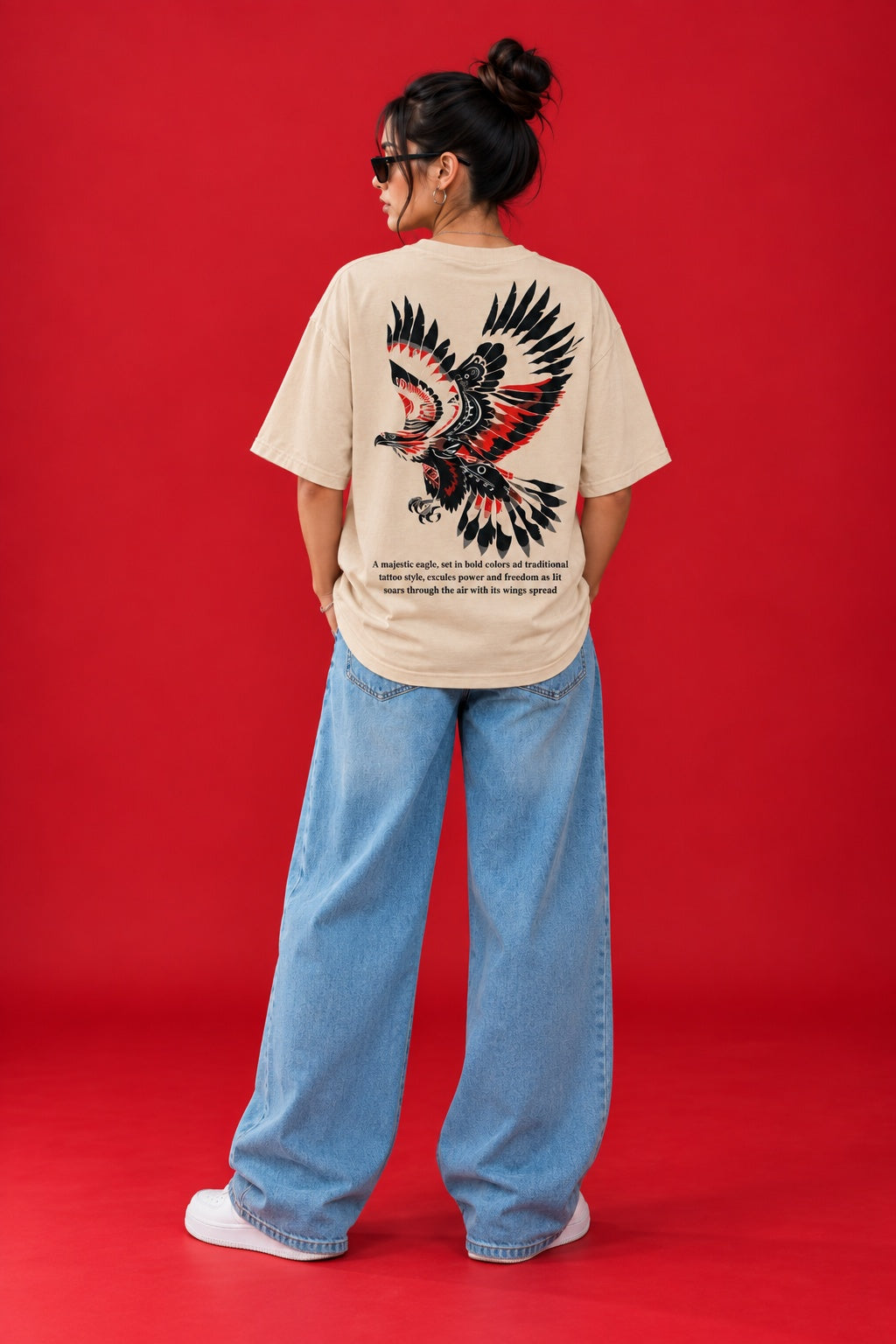 TEEVYBE Women’s Beige Oversized T-Shirt with Freedom Graphic Print
