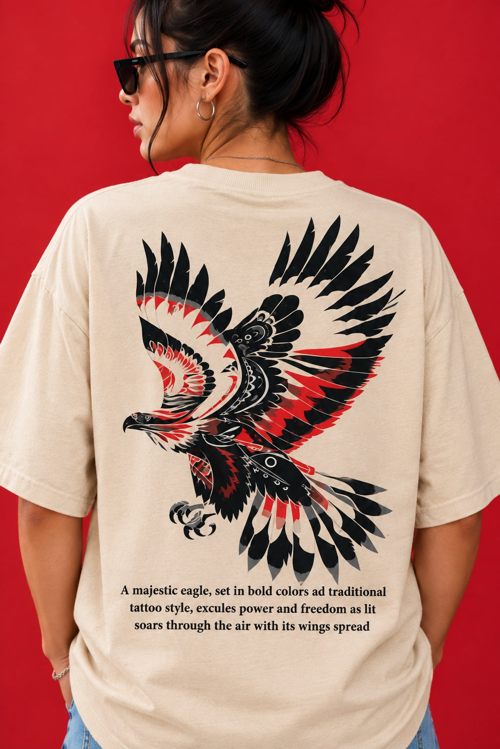 TEEVYBE Women’s Beige Oversized T-Shirt with Freedom Graphic Print