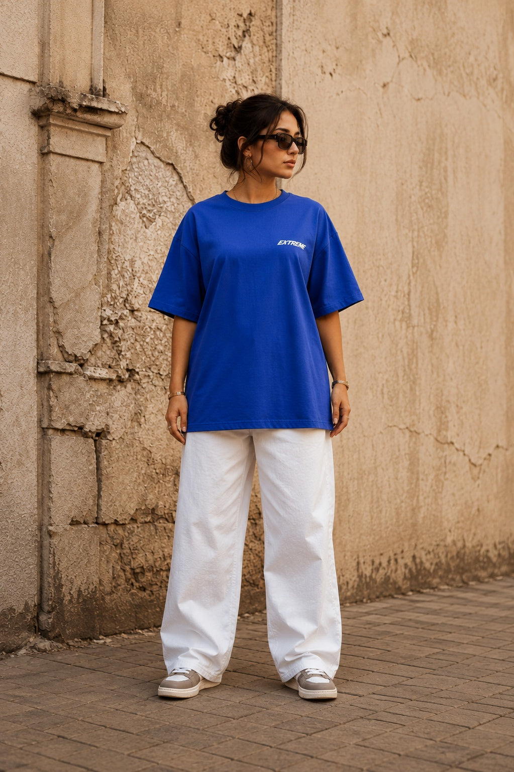 TeeVybe Women’s Royal Blue Graphic Printed Oversized T-Shirt | Extreme Balance Skateboard Streetwear Tee
