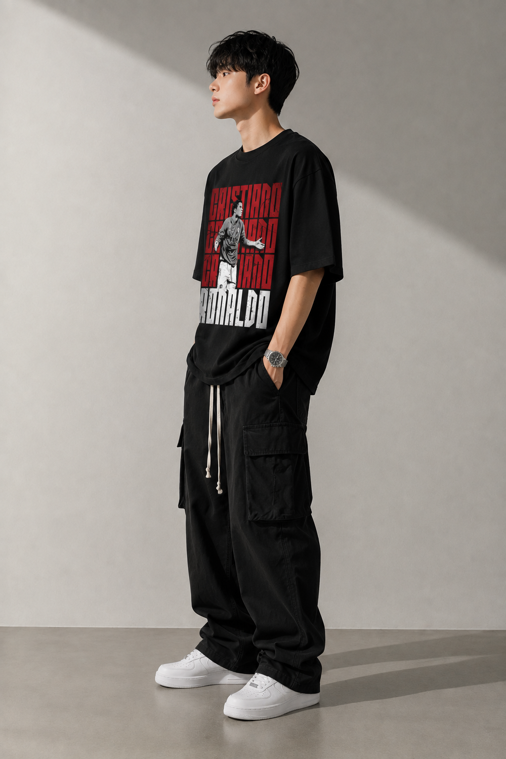 TEEVYBE Men’s Oversized Cotton T-Shirt | Football Graphic Print | Relaxed Fit Casual Half Sleeve T-Shirt