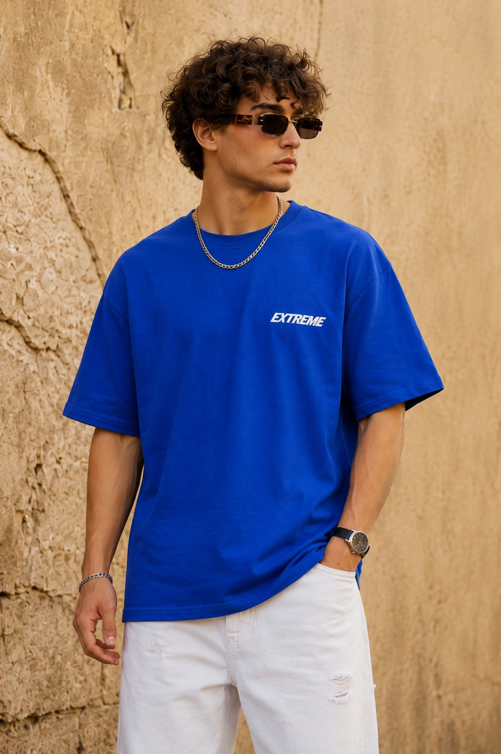 TeeVybe Men’s Royal Blue Graphic Printed Oversized T-Shirt | Extreme Balance Skateboard Print Casual Streetwear Tee