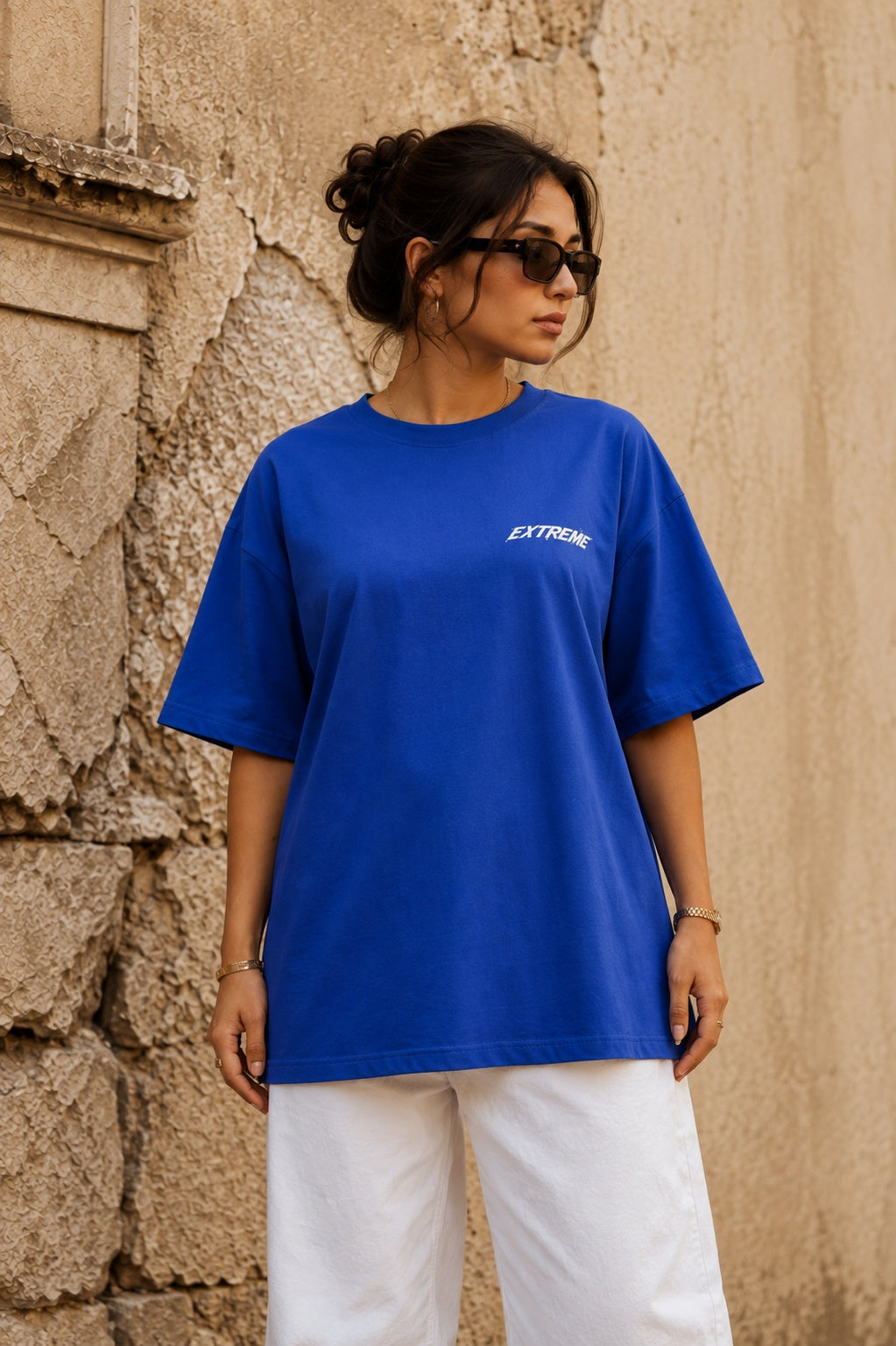 TeeVybe Women’s Royal Blue Graphic Printed Oversized T-Shirt | Extreme Balance Skateboard Streetwear Tee