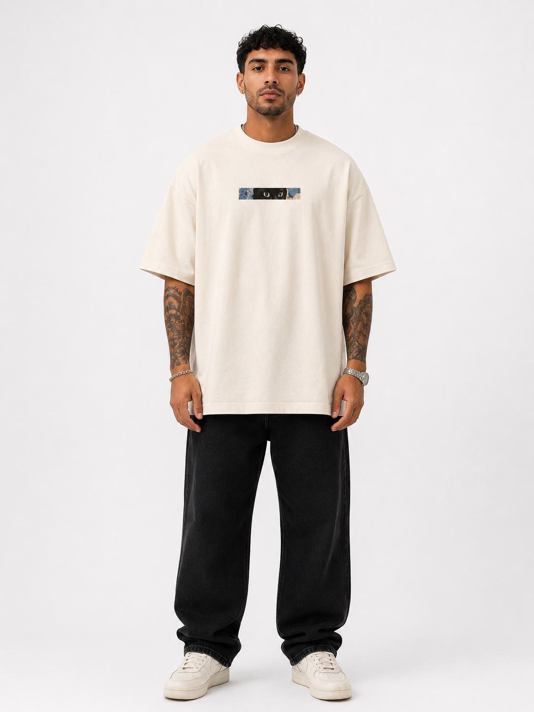 Midnight Cat Floral Oversized T-Shirt