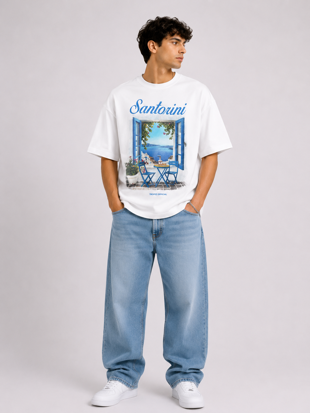 Santorini Window View Oversized T-Shirt