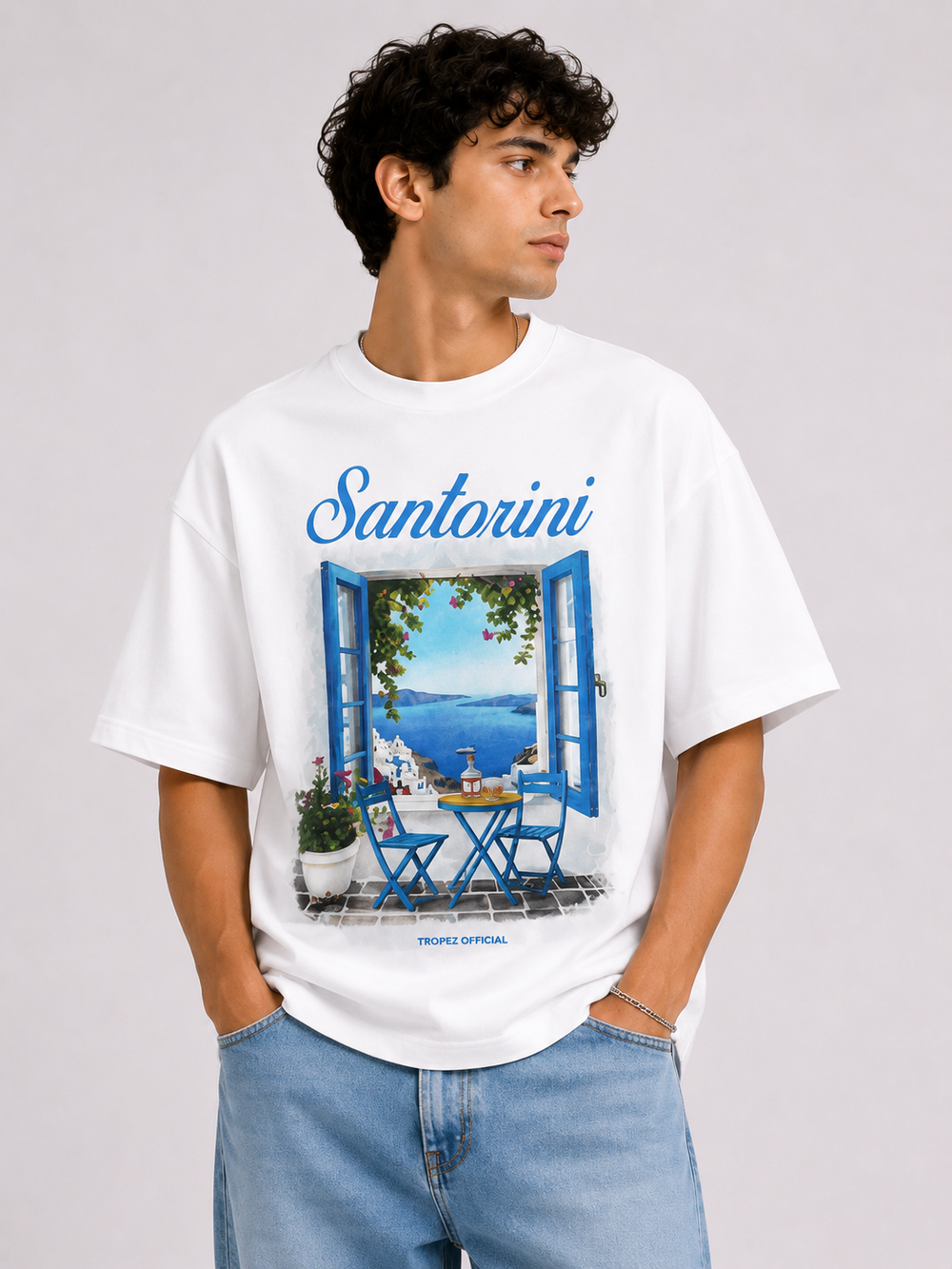 Santorini Window View Oversized T-Shirt