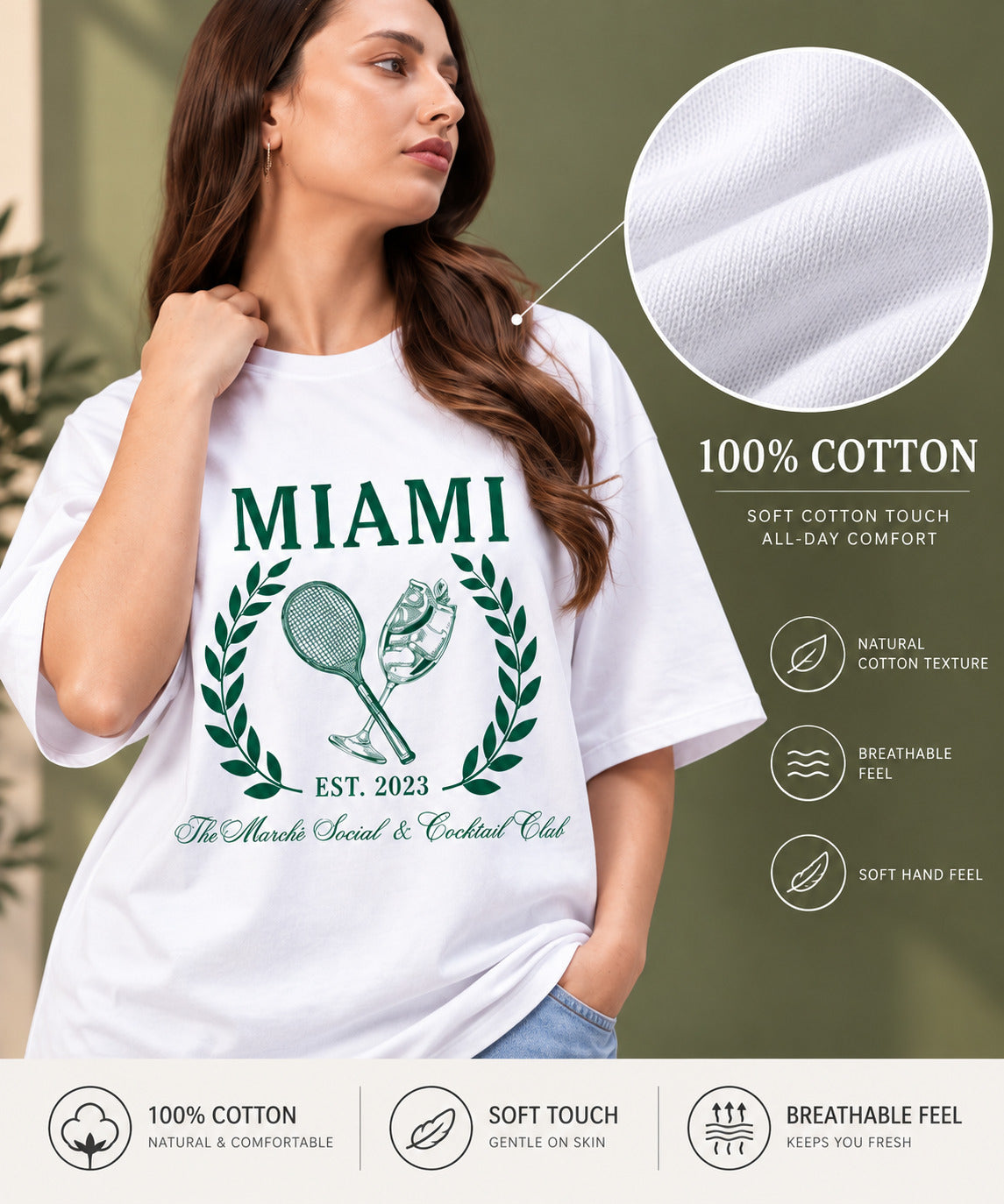 TeeVybe Women’s White Miami Graphic Printed Round Neck T-Shirt
