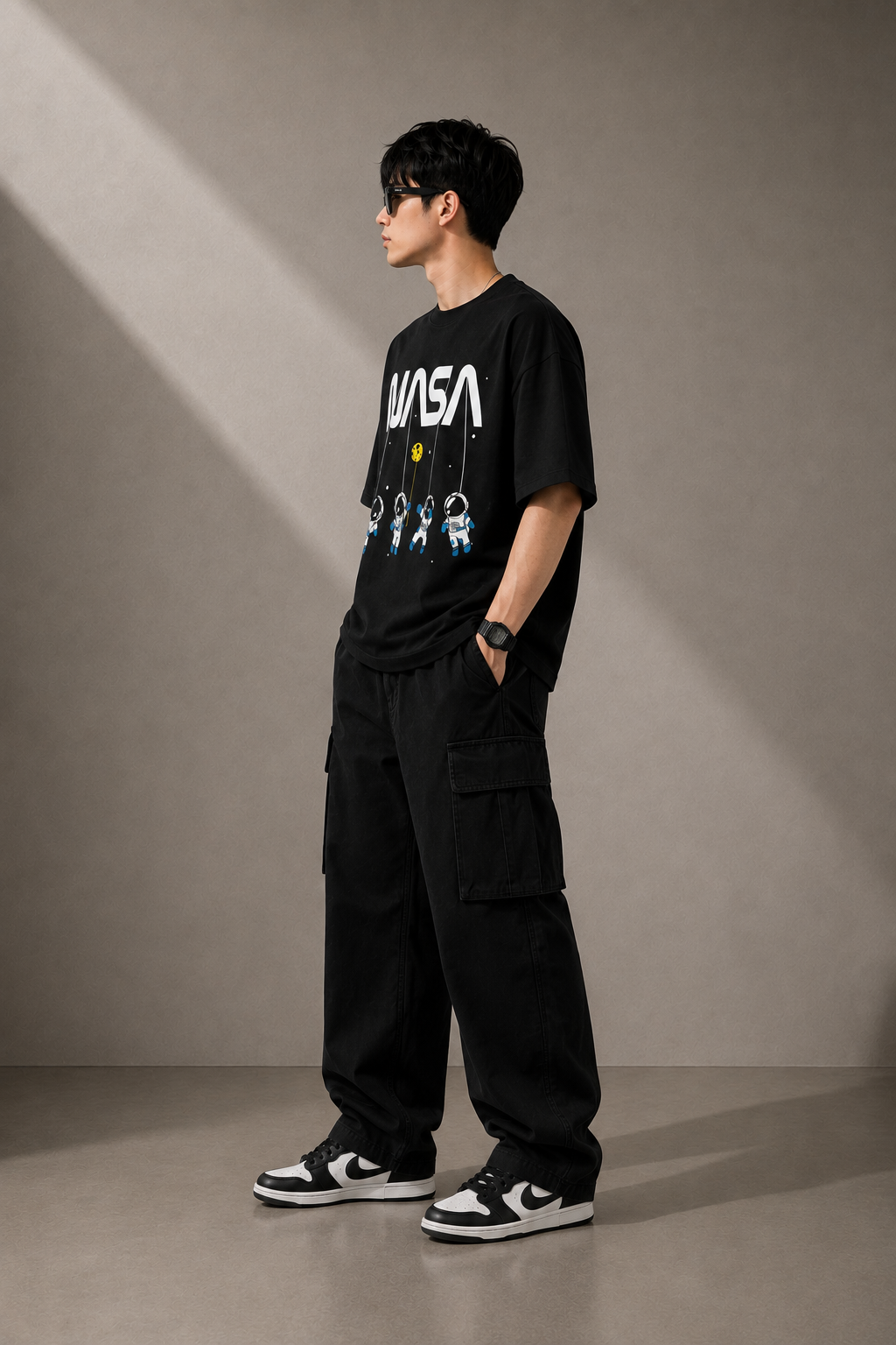 TEEVYBE Men’s Oversized Cotton T-Shirt | Space Astronaut Graphic Print | Relaxed Fit Casual Half Sleeve T-Shirt