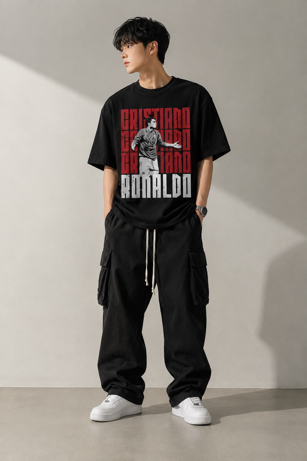 TEEVYBE Men’s Oversized Cotton T-Shirt | Football Graphic Print | Relaxed Fit Casual Half Sleeve T-Shirt