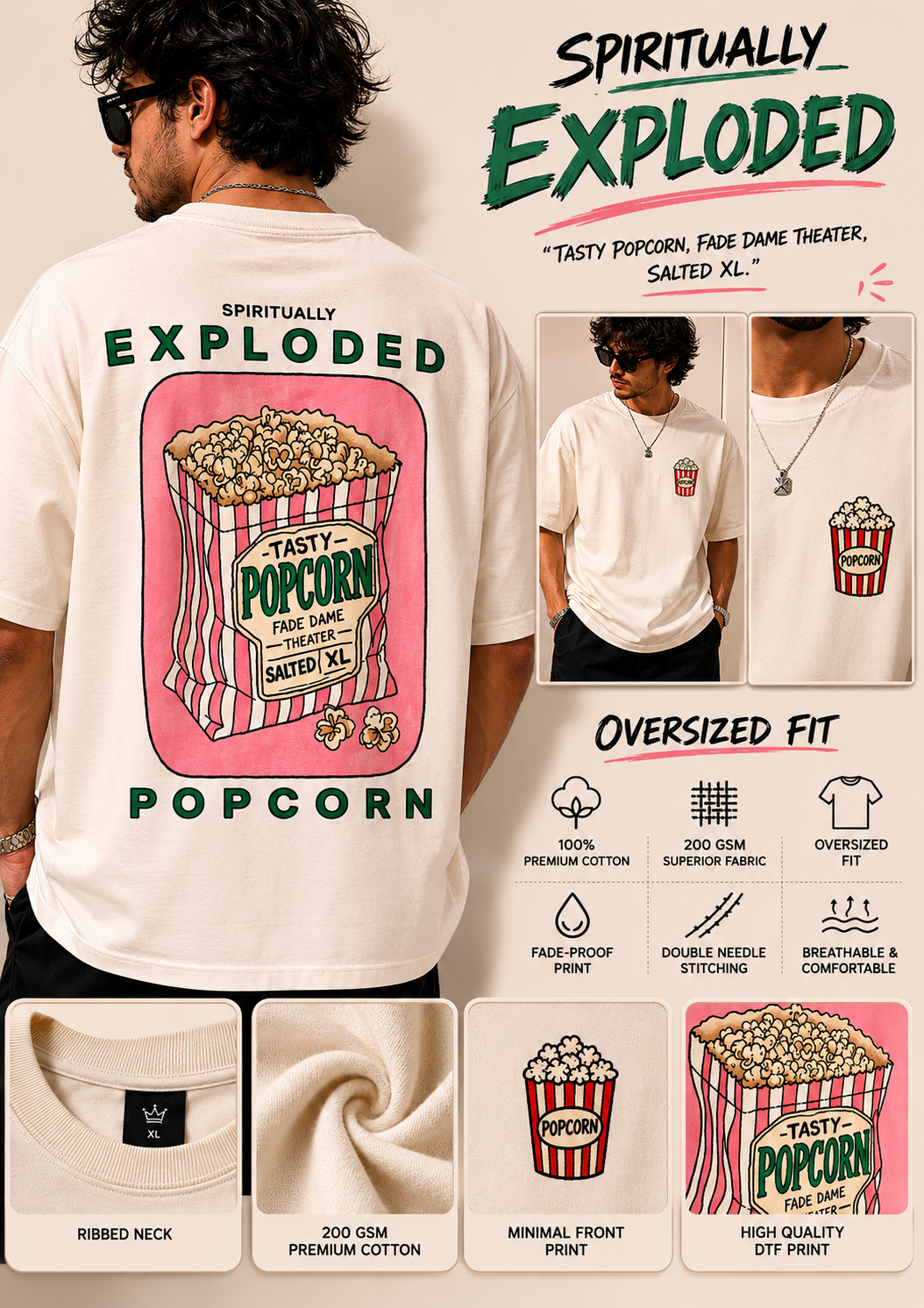 Spiritually Exploded Popcorn Oversized T-Shirt